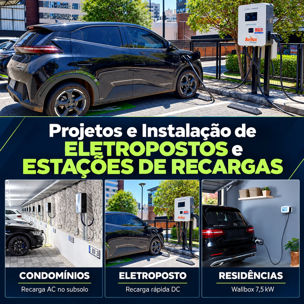 Projetos e Instalação de Eletropostos e Estações de Recargas em condomínios, eletropostos e residências